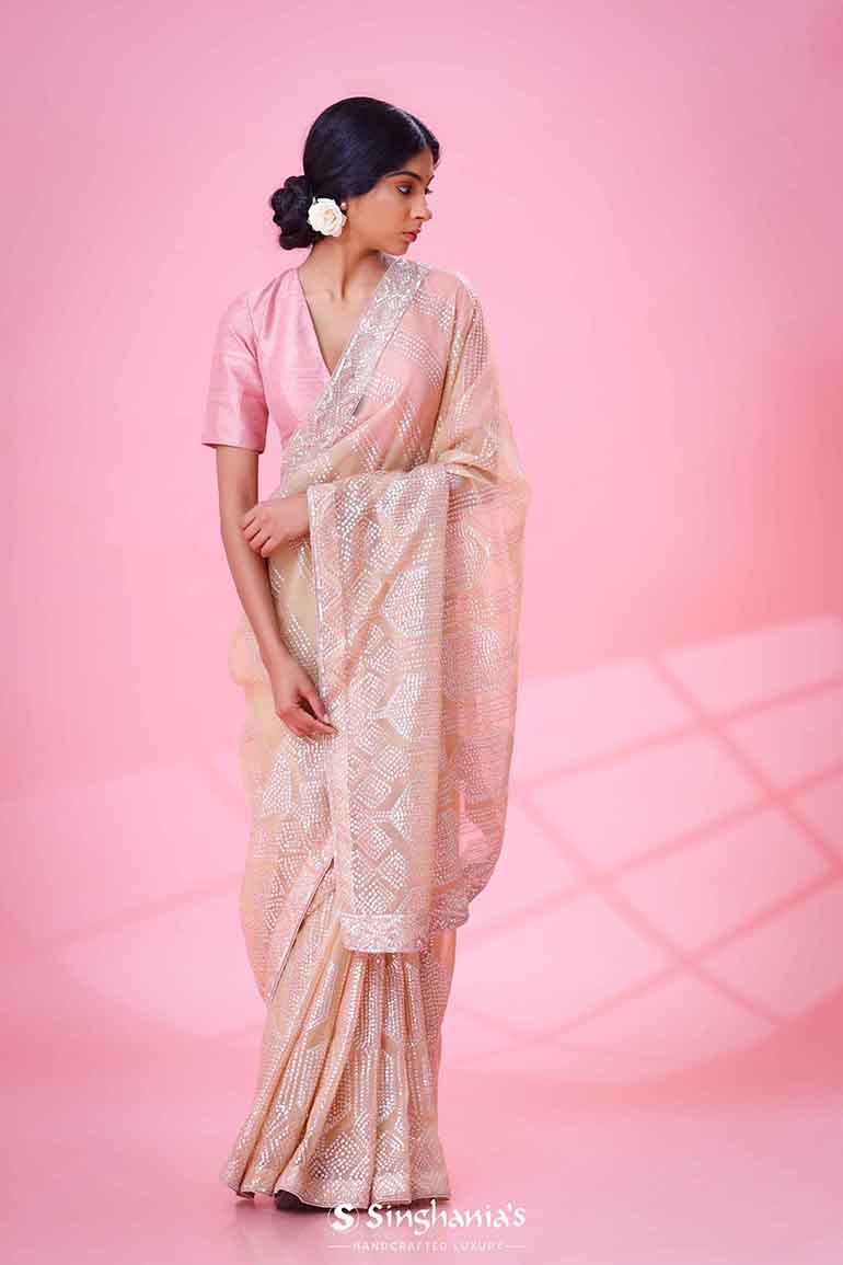 Perfect Beige Jacquard Organza Occasion Wear Saree & Blouse | Saree,  Occasion wear, Party wear sarees