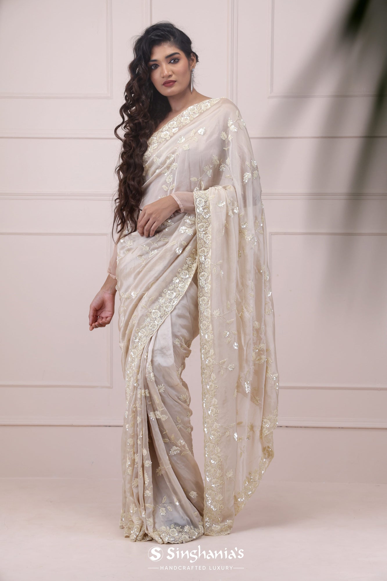 Buy NH TAX Digital Print Daily Wear Organza White Sarees Online @ Best  Price In India | Flipkart.com