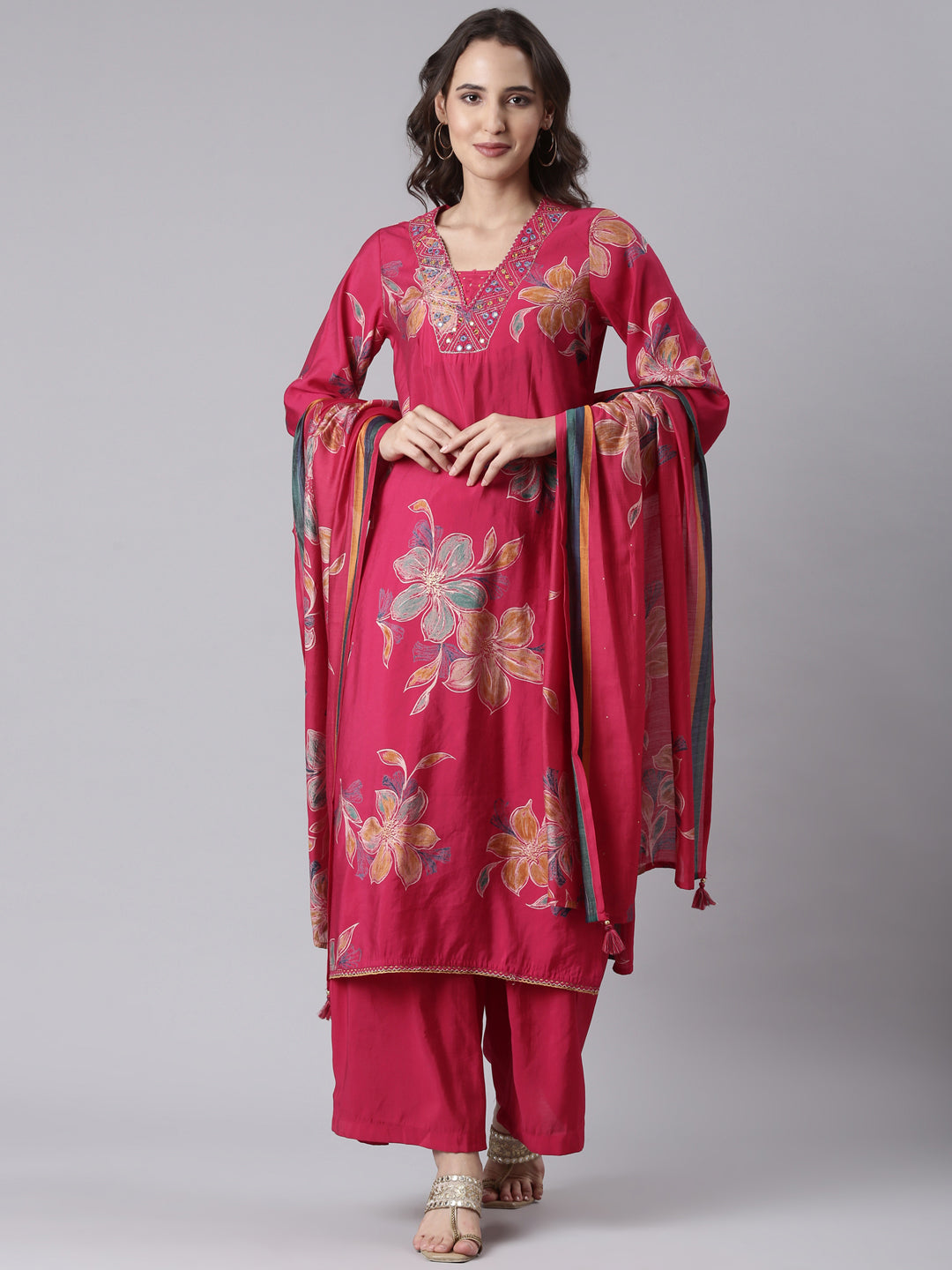 Dola silk rani printed three piece set