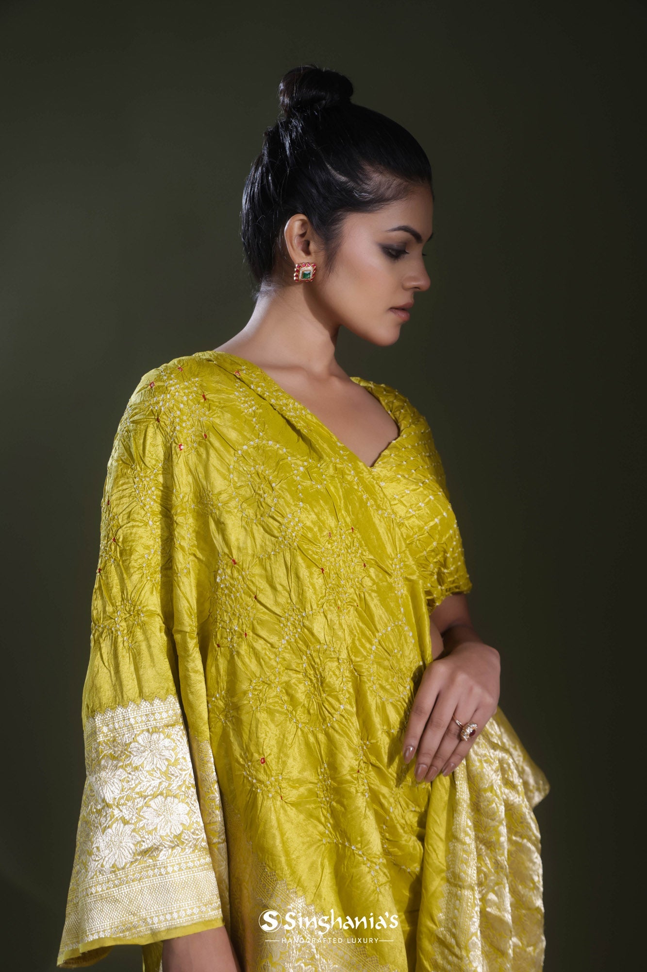 Spectrum Yellow Bandhani Kanjivaram Saree