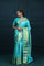 Bright Turquoise Blue Kanjivaram Silk With Floral-Stripes Weaving