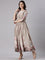 Beige Silk Printed Long Frock