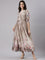 Beige Silk Printed Long Frock