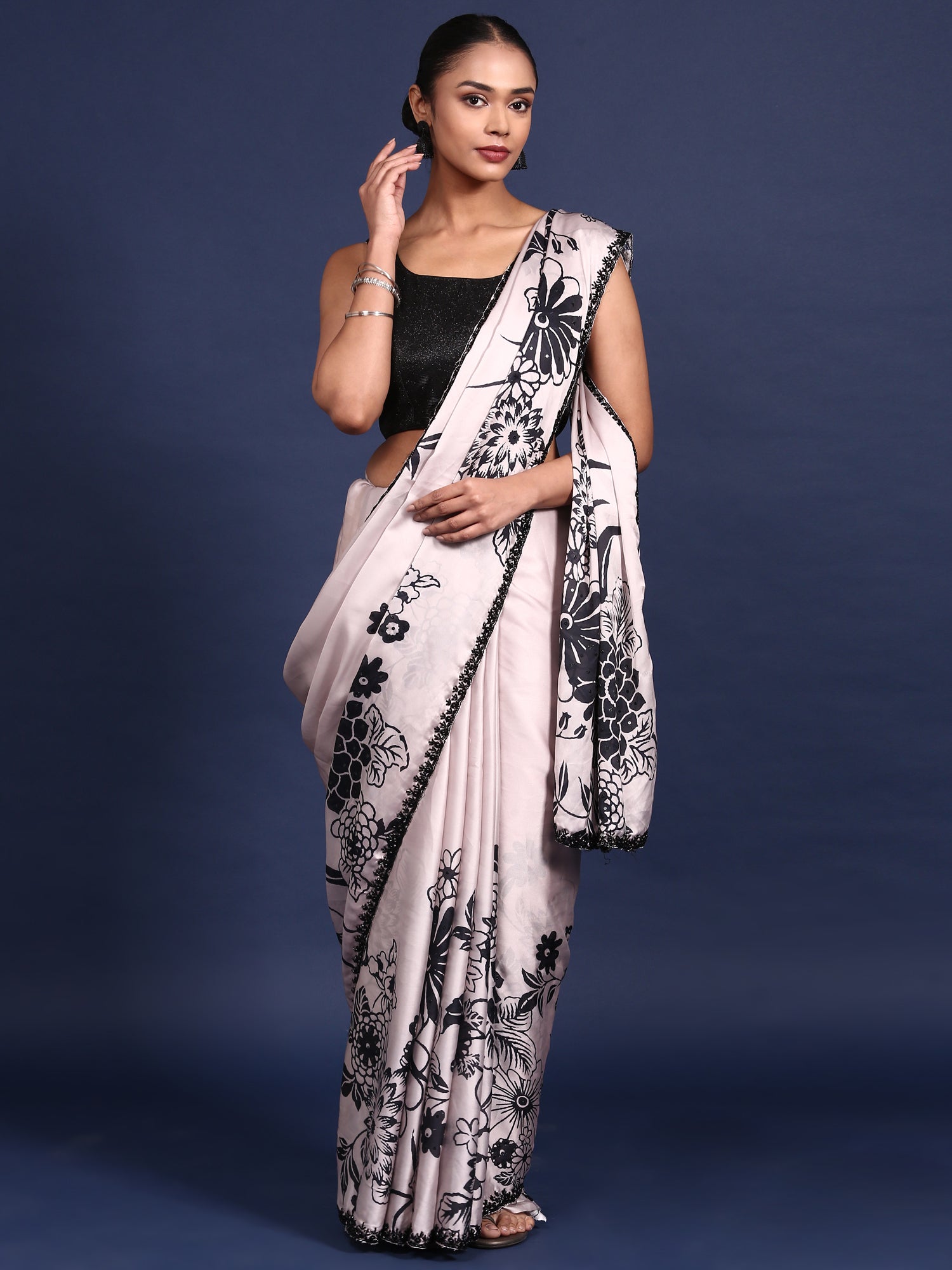 Beige Crepe Weaved Saree