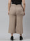 Women Solid Beige Linen Mid Rise Culottes