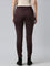 Women Solid Dark Wine Mid Rise Suede Treggings