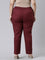 Women Solid Marron Mid Rise Cotton Pants