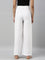 Women Solid White Woven Viscose Mid Rise Basic Palazzos