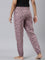 Women Printed Purple Cotton Knit Mid Rise Lounge Pants