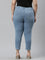 Women Solid Light Blue Denim Cropped Jeggings