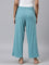 Women Solid Dark Mint Mid Rise Ribbed Palazzos