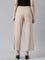 Women Solid Beige Mid Rise Ribbed Palazzos