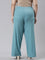 Women Solid Dark Mint Mid Rise Ribbed Palazzos