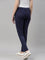 Women Solid Navy Mid Rise Suede Treggings