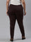 Women Solid Dark Wine Mid Rise Suede Treggings