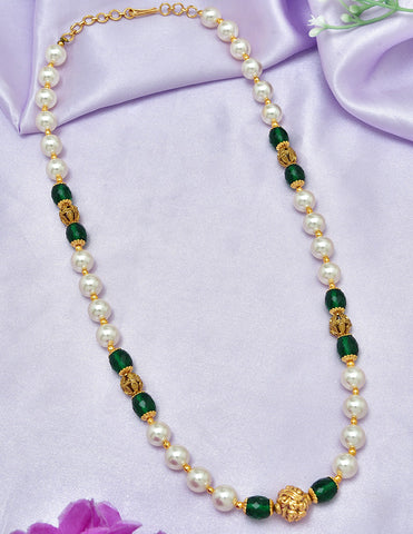 Designer Pearls and Green Beads Mala