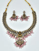 Zirconia Peacock Design Baby Pink Color Beads Victorian Necklace Set