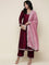 Magenta silk embroidered Three piece set with contrast dupatta