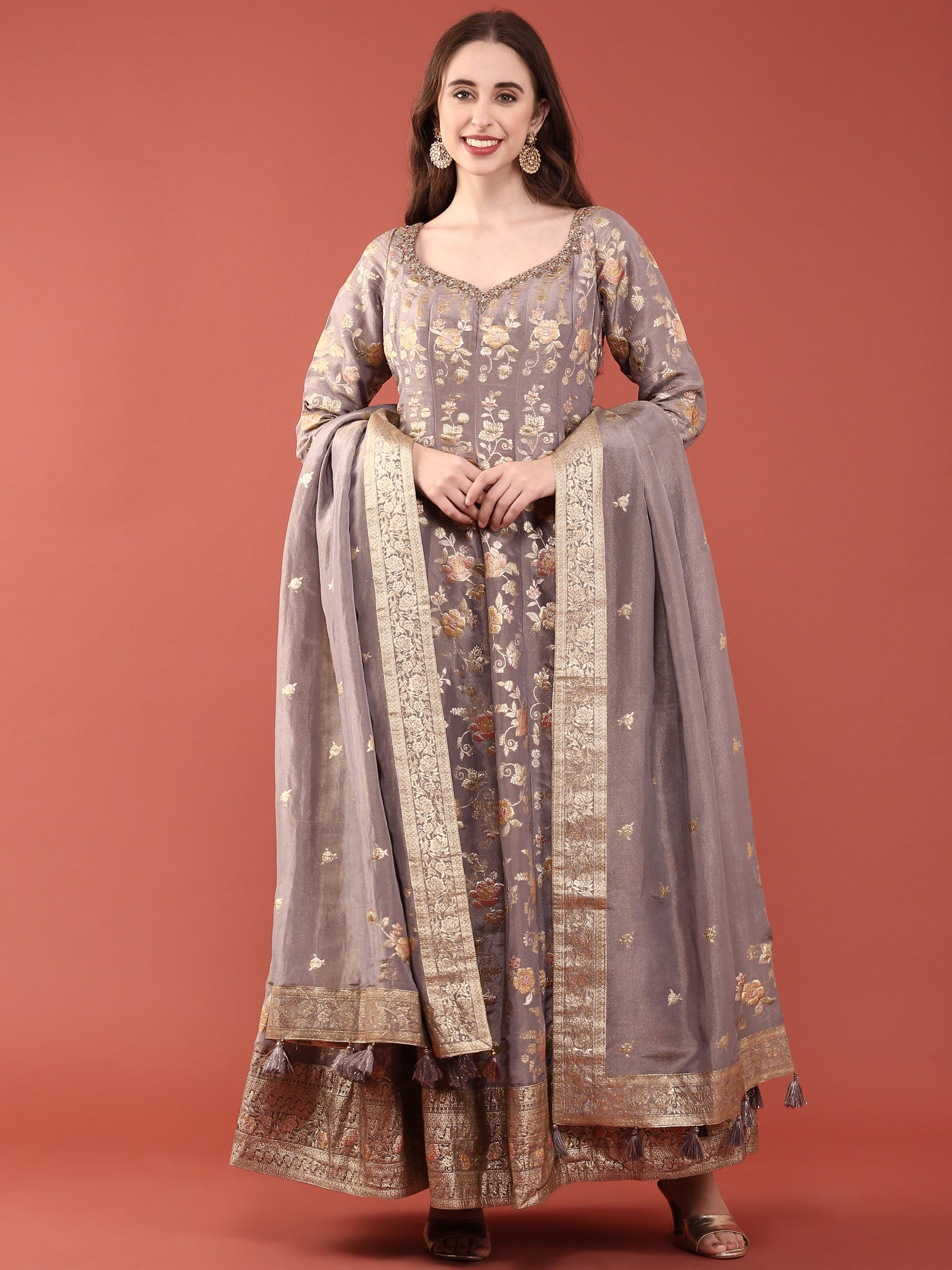 Lilac Tissue Floral Digital Print Anarkali Set