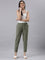 Women Olive Stripe Linen Pencil Pants