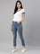 Women Solid Light Blue Denim Cropped Jeggings