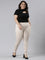 Women Solid Light Beige Stretch Ponte Pants