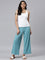 Women Solid Dark Mint Mid Rise Ribbed Palazzos