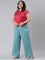 Women Solid Dark Mint Mid Rise Ribbed Palazzos