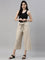 Women Solid Beige Linen Mid Rise Culottes