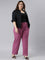 Women Solid Dark Pink Mid Rise Casual Rib Pants