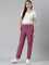 Women Solid Dark Pink Mid Rise Casual Rib Pants