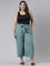 Women Solid Ocean Green Linen Mid Rise Culottes