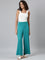 Women Solid Jade Green Viscose Mid Rise Knit Palazzos