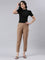 Women Solid Light Brown Cotton Pencil Pant