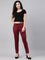 Women Solid Maroon Mid Rise Suede Treggings