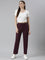 Women Solid Dark Wine Mid Rise Casual Rib Pants