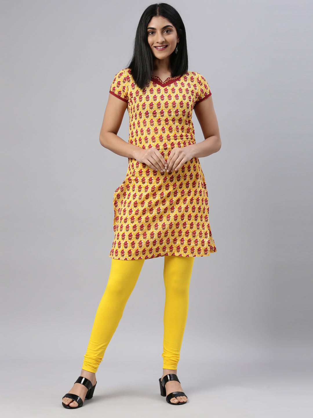 Women Yellow Cotton Churidar Leggings – Cherrypick