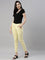 Women Bright Yellow Mid Rise Cotton Denim Stretch Pants