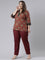 Women Solid Marron Mid Rise Cotton Pants