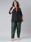 Women Bottle Green Solid Mid Rise Metallic Pants