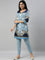 Women Solid Dusty Blue Cotton Mid Rise Kurti Pants