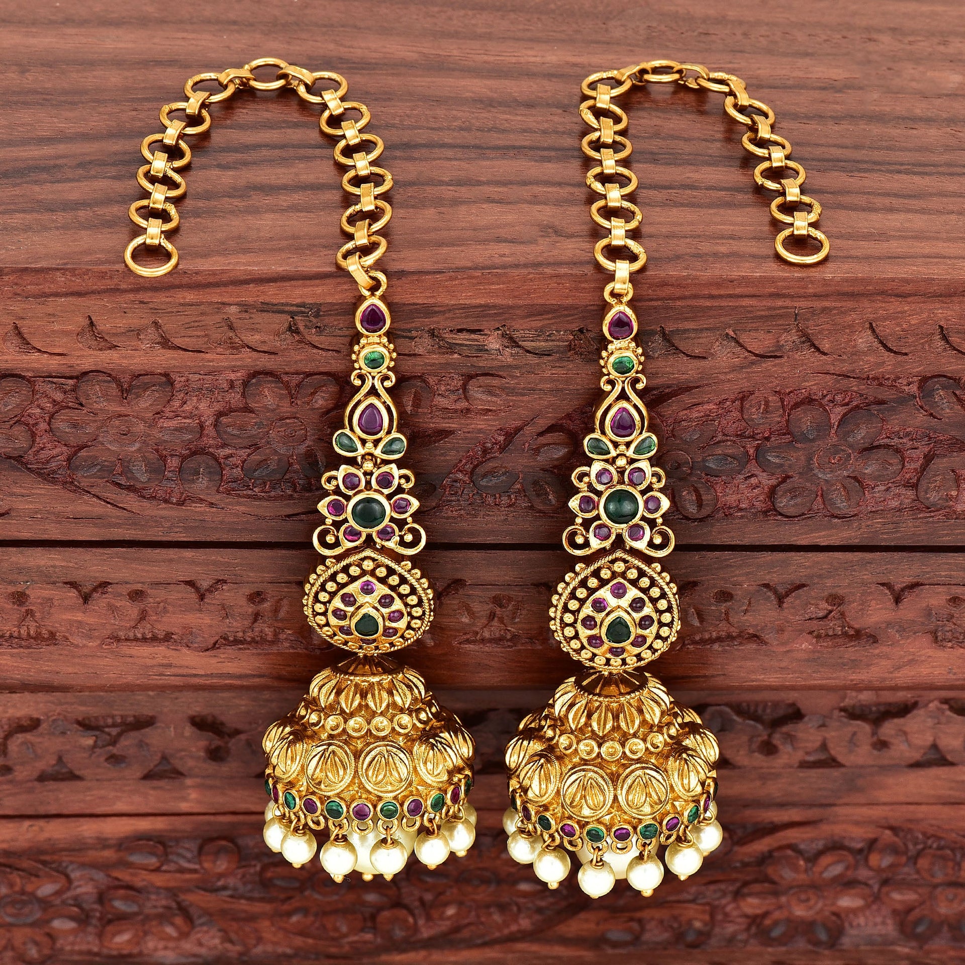Buy Pink Kempu Stone Embellishments Studded Leaf Earrings by Ishhaara  Online at Aza Fashions.