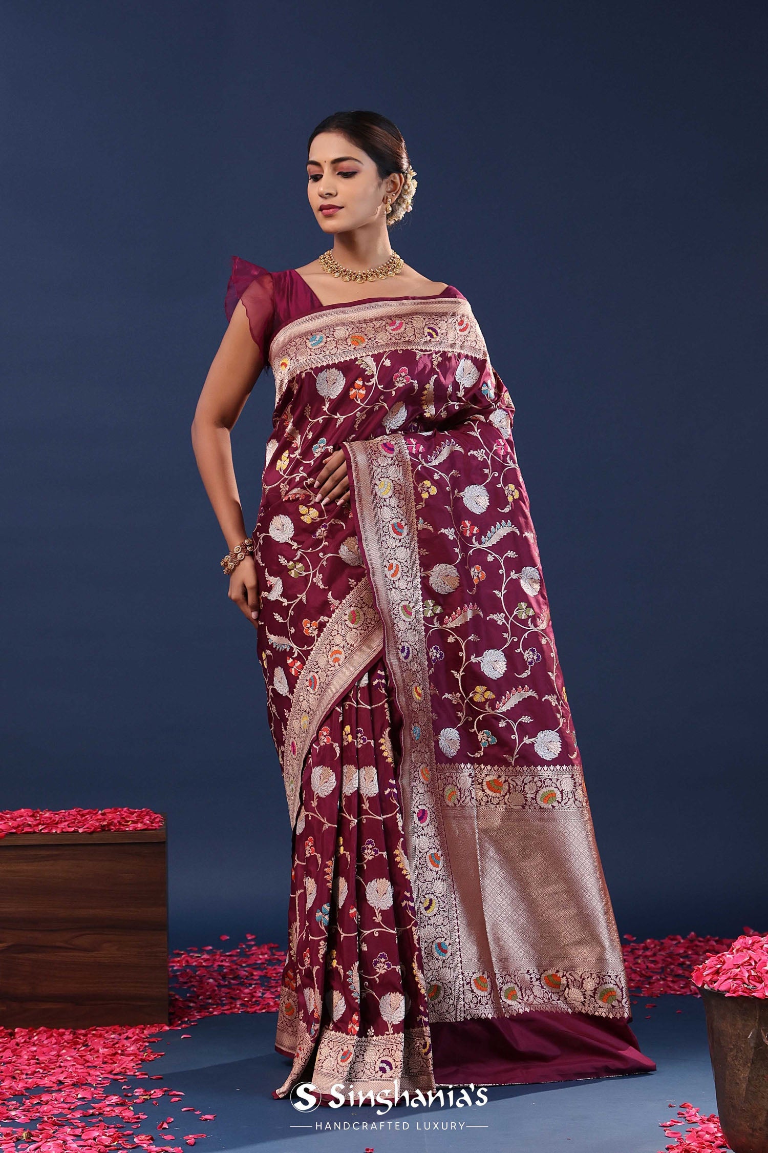 Brownish Purple Banarasi Saree With Meenakari Saree