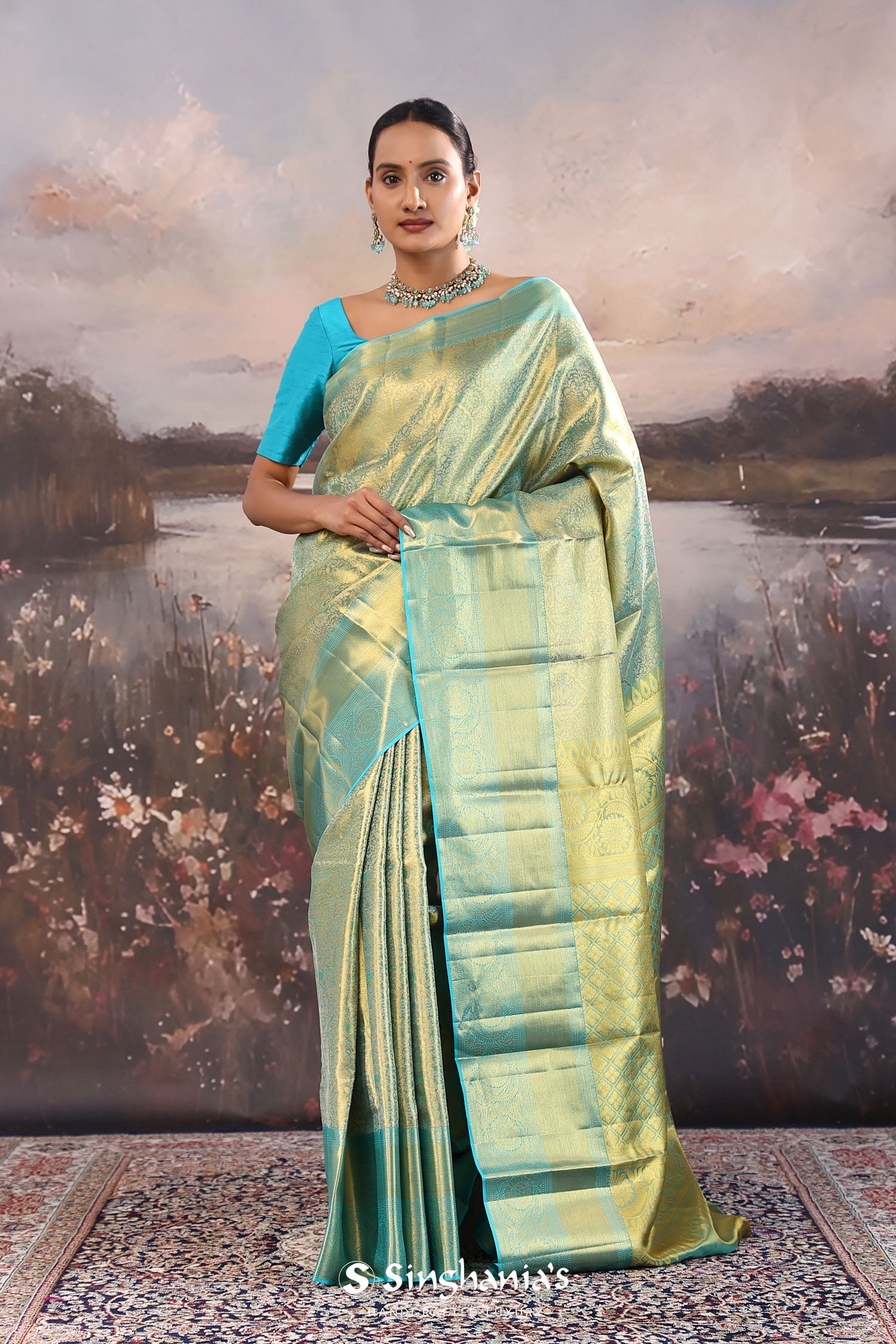 Blue Kanjivaram Tissue Saree With Brocade