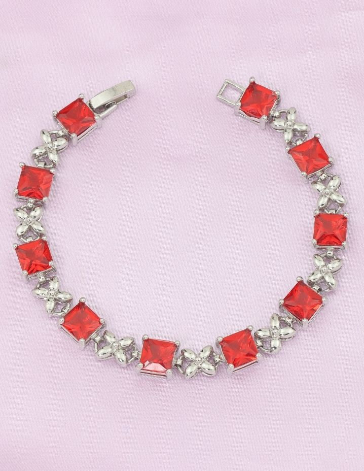 Designer Rhodium Chain Ruby Bracelet