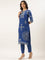 Blue Crepe Printed Three Piece Suit Set