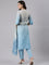 Blue Cotton Chiken Work Three Piece Set