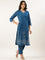 Blue Rayon Embroidery Three Piece Suit Set