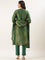 Green Tissue Printed Embroidery Three Piece Suit Set