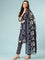 Indigo Blue Modal Silk Floral Digital Print Three Piece Set